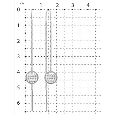 Серьги-продёвки из серебра с фианитами родированные 925 пробы с7-691р200