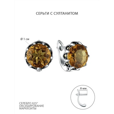 Серьги из чернёного серебра с султанитом и марказитами 925 пробы HE1369-ZN-LK