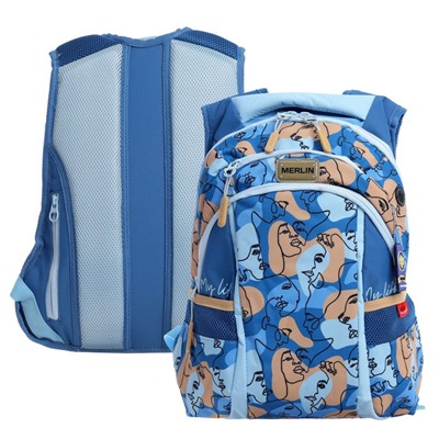 Рюкзак молодёжный Across Merlin, 43 х 29 х 15 см, эргономичная спинка, синий, коричневый, голубой