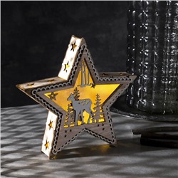 Светодиодная фигура «Звезда с оленем» 21 × 21 × 5 см, дерево, батарейки АААх2 (не в комплекте), свечение тёплое белое