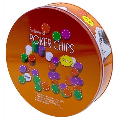 Premium Poker Набор для покера Holdem Light 120 фишек, жестяная банка
