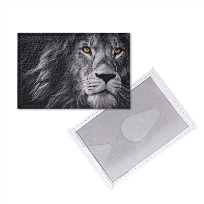 Обложка для одной карточки с принтом Eshemoda “Серебряный лев”, натуральная кожа