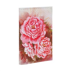 Обложка для 2-х карточек с принтом Eshemoda “Цветущие пионы”, натуральная кожа