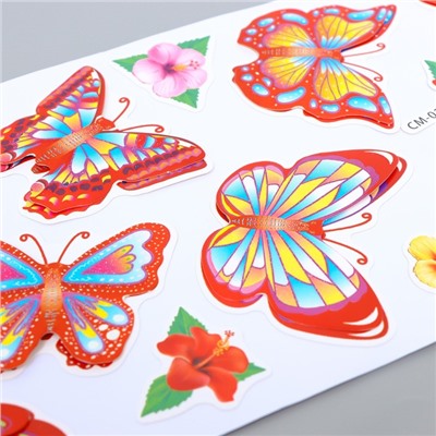 Наклейка бумага интерьерная "Бабочки и цветы" с глиттером  33х14,5 см