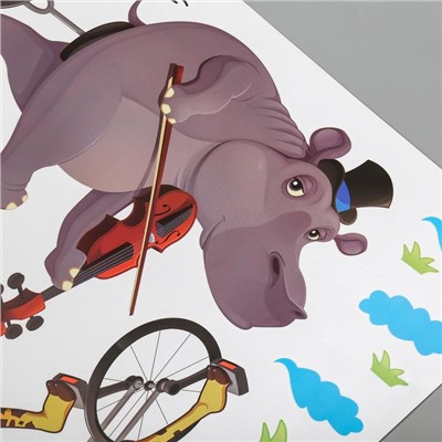 Наклейка пластик интерьерная цветная "Звери музыканты на моноцикле" 60х90 см