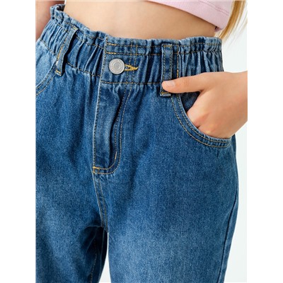 Прямые свободные джинсы синего цвета для девочек