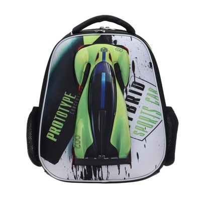 Рюкзак каркасный Hatber Ergonomic Plus Autosport, 38 х 29 х 16 см, 3D эффект, зелёный, чёрный