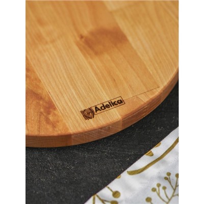 Подарочный набор деревянной посуды Adelica «Бари», доска разделочная d=25 см, блюдо для подачи d=24 см, менажница 3 секции d=20 см, подставка, берёза