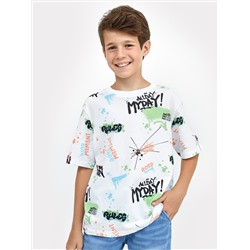 Хлопковая белая футболка с разноцветными надписями для мальчиков