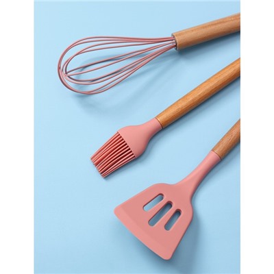 Набор кухонных принадлежностей Доляна «Фаварис», 7 предметов, 34×12,5×12,5 см, цвет розовый