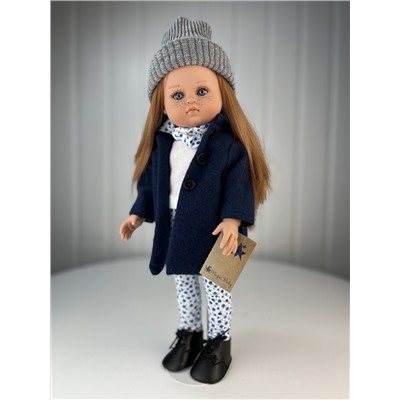 Кукла Нэни, рыжая, в синем пальто и серой шапке, 42 см, арт. 42026
