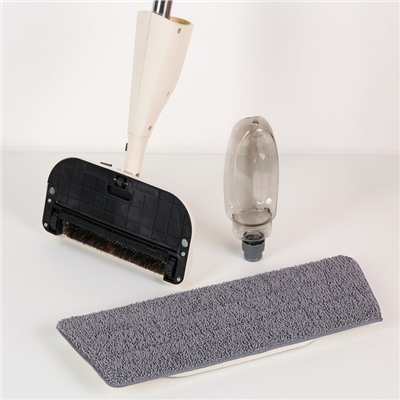 Швабра для мытья пола с распылителем и щётка-пылесос 2 в 1, насадка микрофибра 41×14 см, ручка 128 см, цвет бежевый