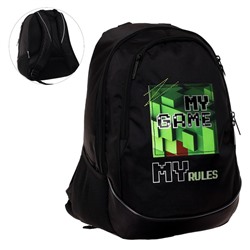 Рюкзак школьный Hatber Sreet Pixels, 42 х 30 х 20 см, эргономичная спинка, чёрный, зелёный