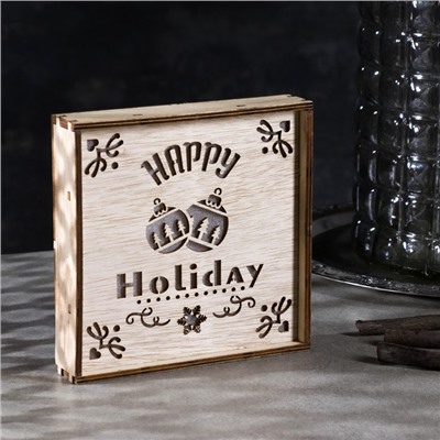Светодиодная фигура «Счастливые каникулы» 15 × 15 × 4 см, дерево, батарейки CR2032х2, свечение тёплое белое