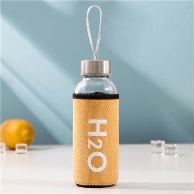 Бутылка для воды стеклянная в чехле H2O, 300 мл, h=17 см, цвет МИКС