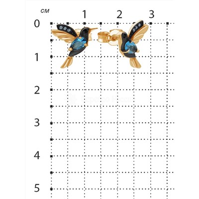 Серьги-пусеты из золочёного серебра с пл.кварцем цв.топаз,чёрный и фианитами - Колибри 925 пробы Са-014зч103203