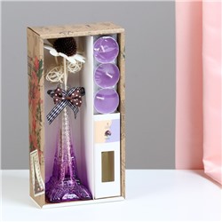 Набор подарочный "Эйфелева башня"(ваза,палочки с декором,свечи, аромамасло), фиалка